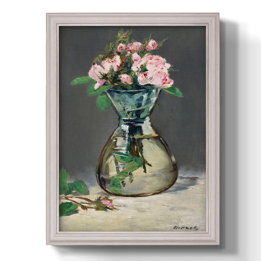 Moss Roses in a Vase - Ornate Framed Canvas Print