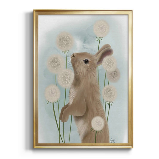 Rabbit In Dandylions - Modern Framed Canvas Print