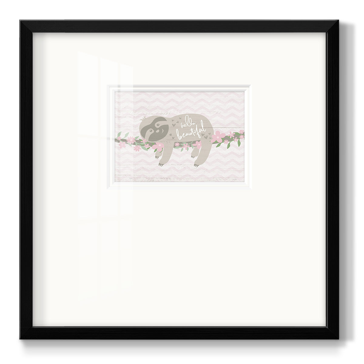 Floral Sloth Premium Framed Print Double Matboard