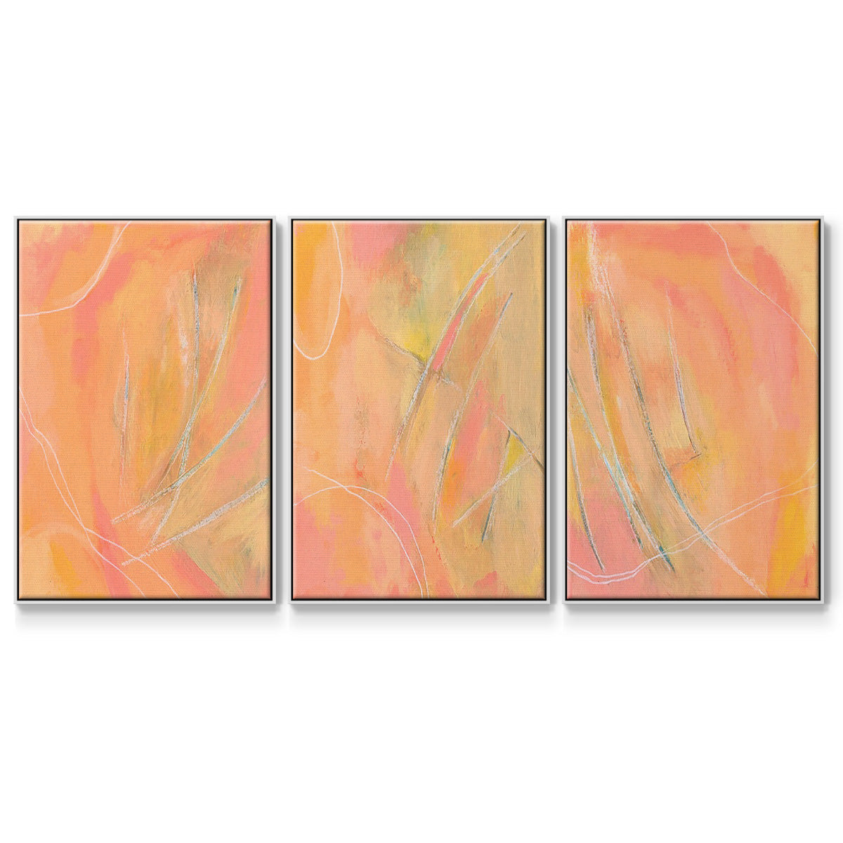 Peach Bliss I - Framed Premium Gallery Wrapped Canvas L Frame 3 Piece Set - Ready to Hang