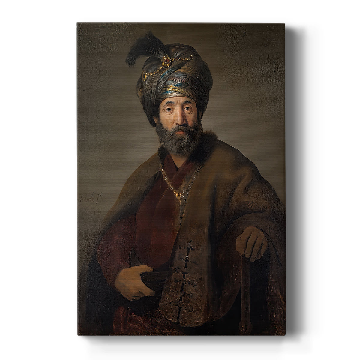 Canvas art print featuring a Baroque portrait of a man in elaborate attire with rich textures on a clean white background.