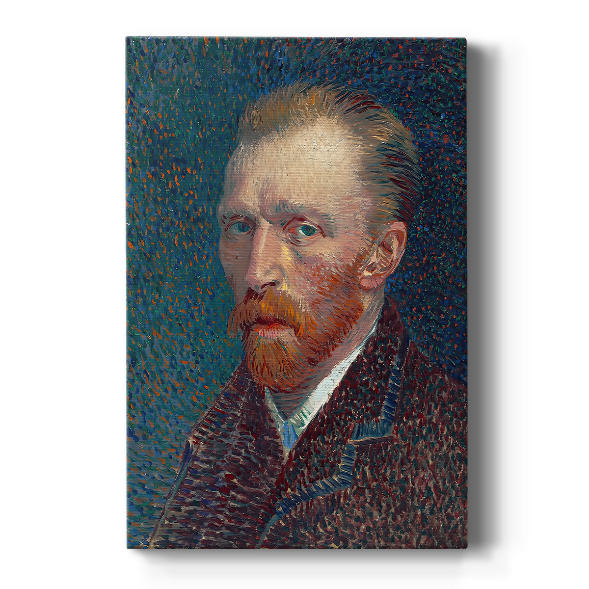 Canvas art print featuring an expressive self-portrait with intense gaze and textured brushwork on a clean white background.