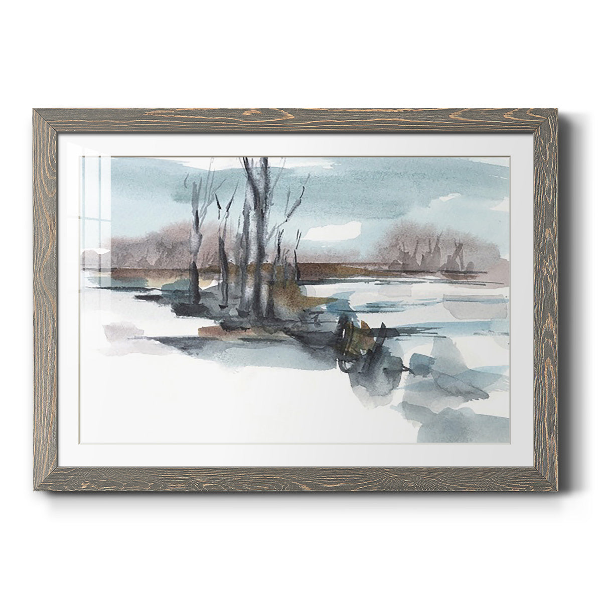 Winter Stream Watercolor II - Barnwood Framed Art Print