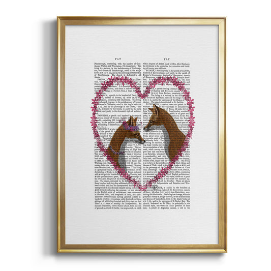 Foxes in Pink Heart - Modern Framed Canvas Print