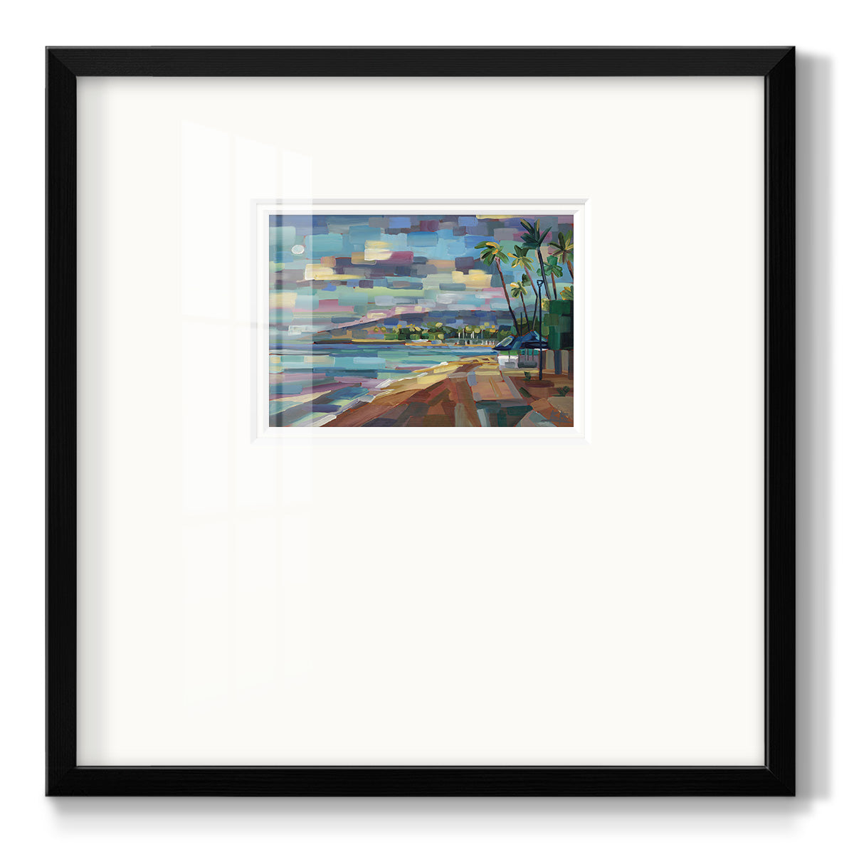 Morning Moon Over Waikiki- Premium Framed Print Double Matboard