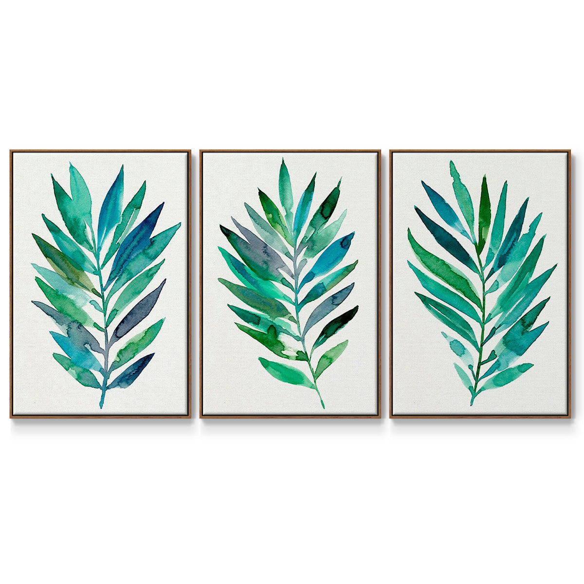 Palm Frond Flow I - Framed Premium Gallery Wrapped Canvas L Frame 3 Piece Set - Ready to Hang