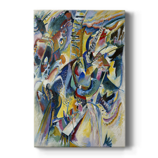 Canvas art print featuring an abstract composition with sharp lines and expressive color forms on a clean white background.