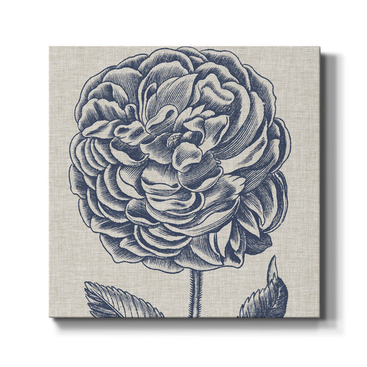 Indigo Floral on Linen V - Canvas Art Print
