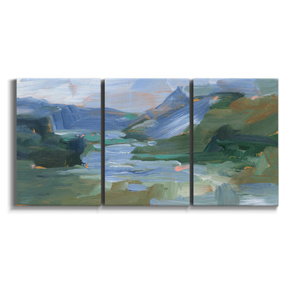 Three-panel canvas wall art featuring abstract landscape composition study on white background.