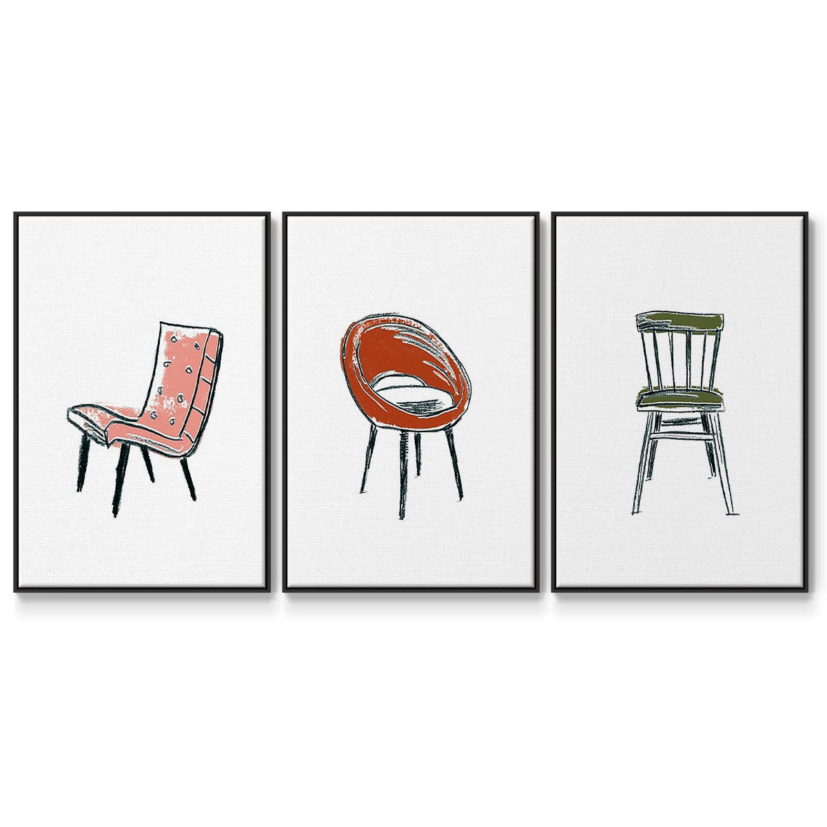 Take a Seat IV - Framed Premium Gallery Wrapped Canvas L Frame 3 Piece Set - Ready to Hang