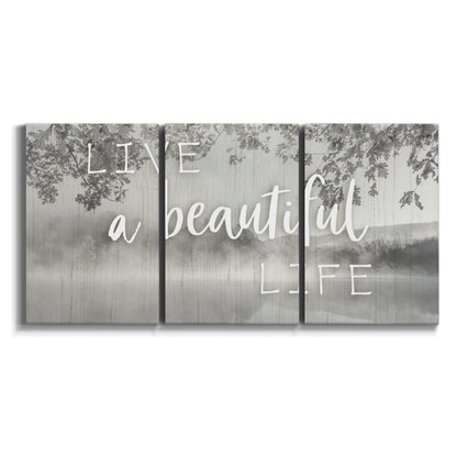 Three-panel canvas wall art featuring uplifting life themed typography on white background.