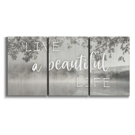 Three-panel canvas wall art featuring uplifting life themed typography on white background.