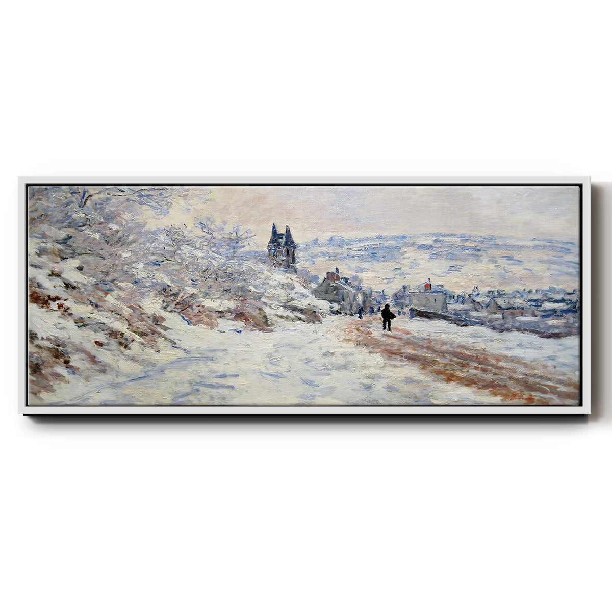 The Road to Vétheuil, Snow Effect, 1879 - Floater Framed Canvas Print