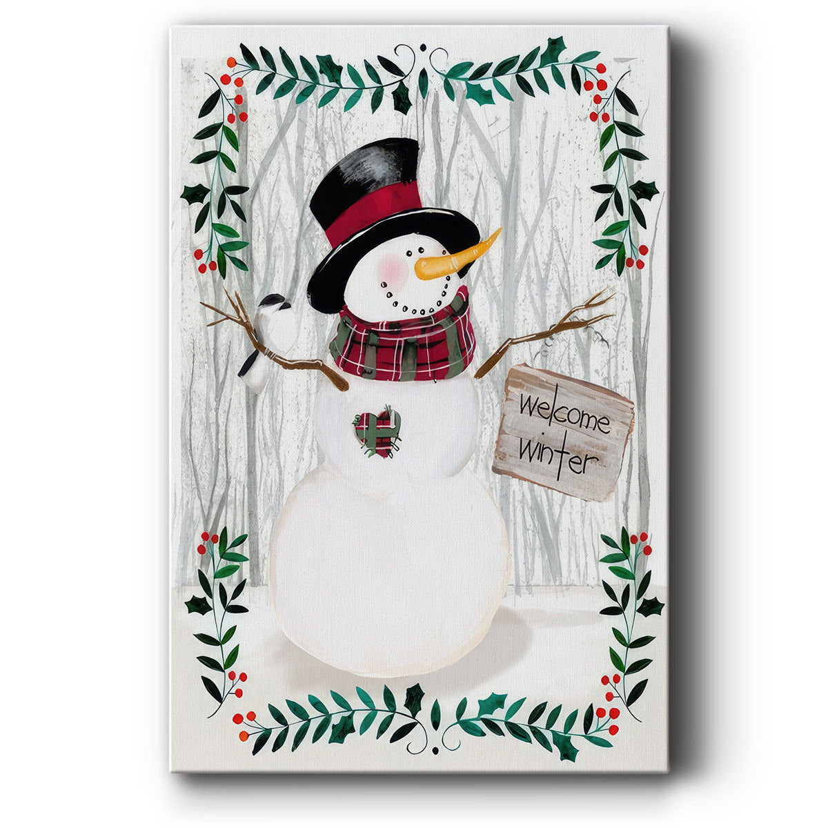 Folk Snowman Forest I - Gallery Wrapped Canvas