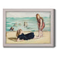 Impressionist beach leisure scene by Édouard Manet printed on canvas in an ornate weathered white frame.