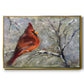 Cardinal in Snow II - Framed Gallery Wrapped Canvas in Floating Frame