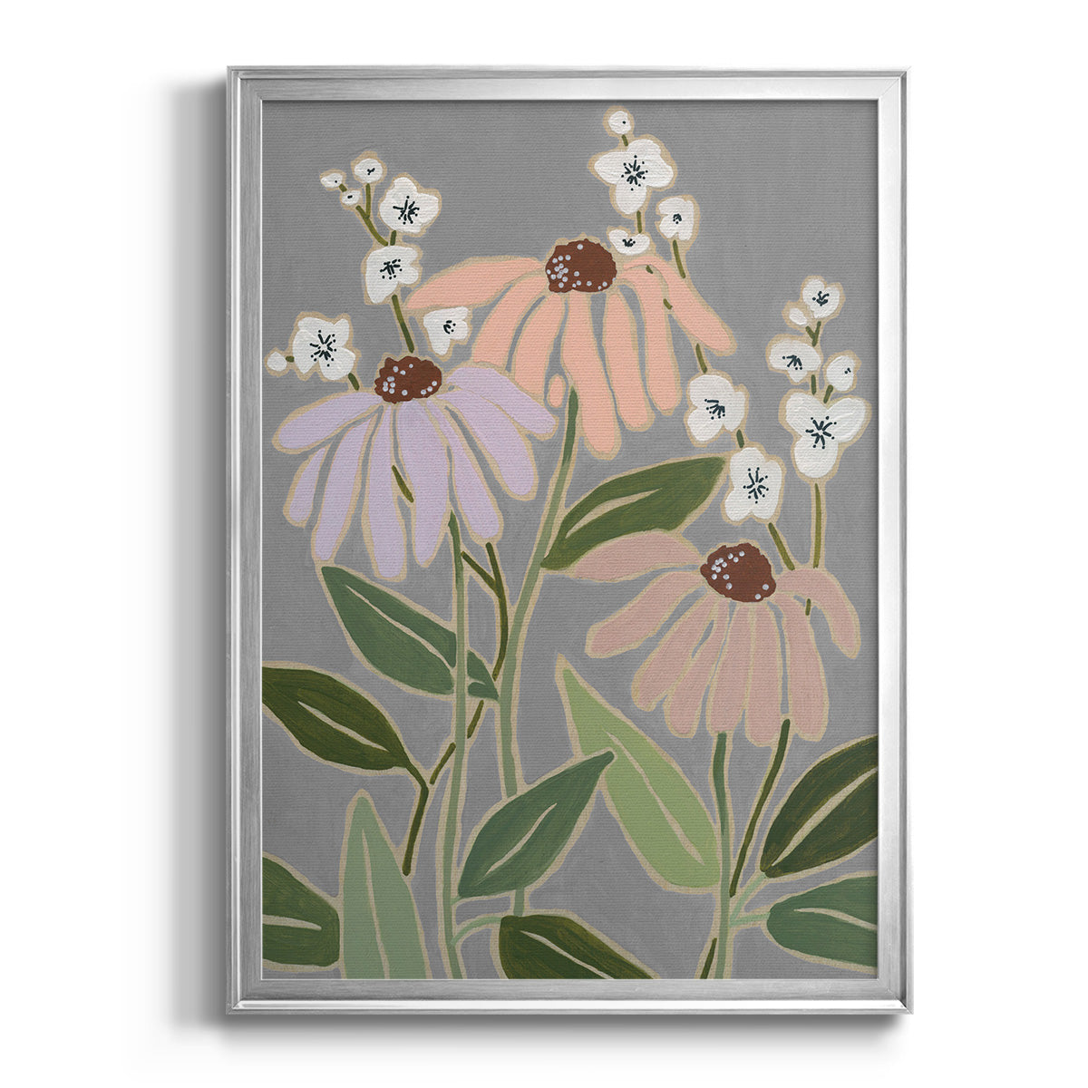 Woodblock Floral I - Modern Framed Canvas Print