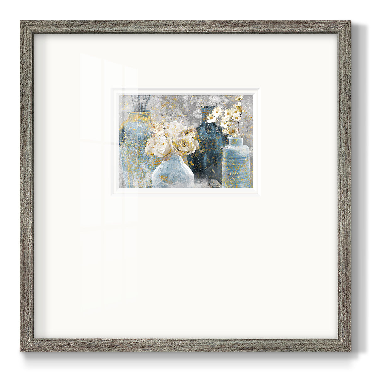 Vessels and Blooms Blues Premium Framed Print Double Matboard