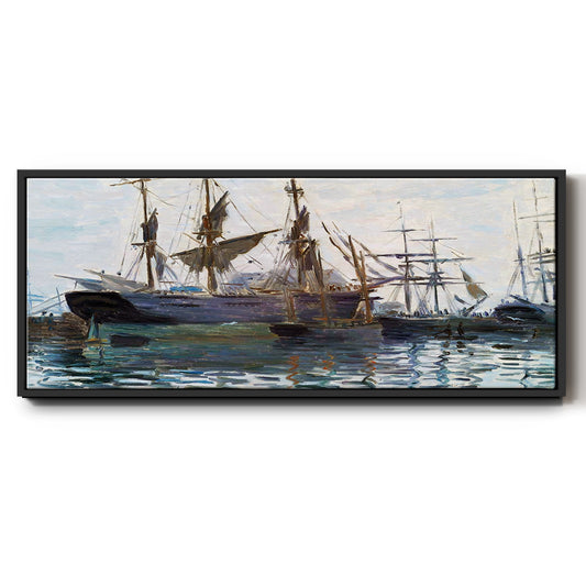 Ships in Harbor, 1873 - Floater Framed Canvas Print
