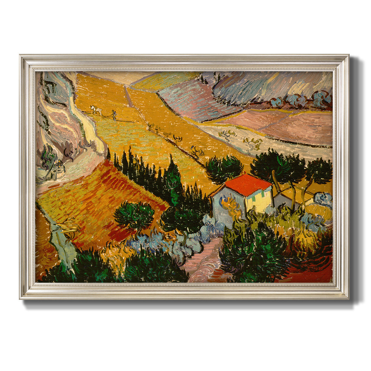 Valley With Ploughman Seen from Above - Ornate Framed Canvas Print