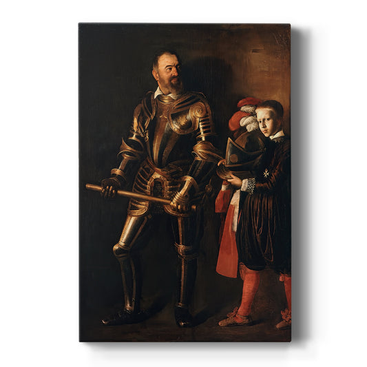 Canvas art print featuring a Baroque portrait of a man in armor with rich tones and dramatic light on a clean white background.