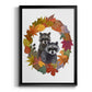 Raccoons Autumn Leaf Wreath - Modern Framed Canvas Print