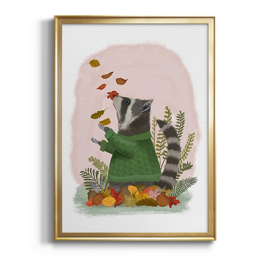 Raccoon Catching Leaves - Modern Framed Canvas Print