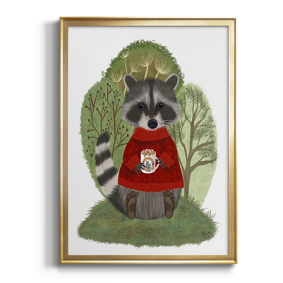 Hot Chocolate Raccoon - Modern Framed Canvas Print