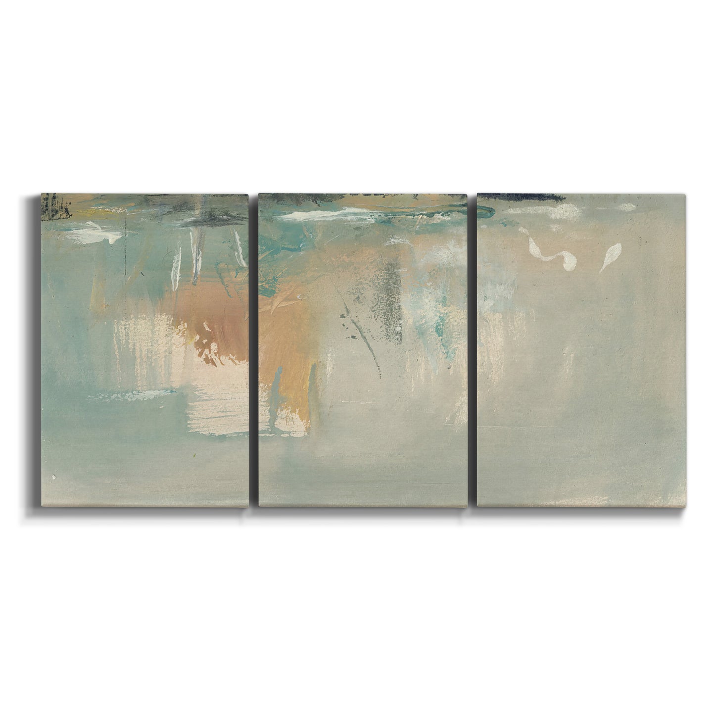Three-panel canvas wall art featuring minimalist abstract emotional fields on white background.