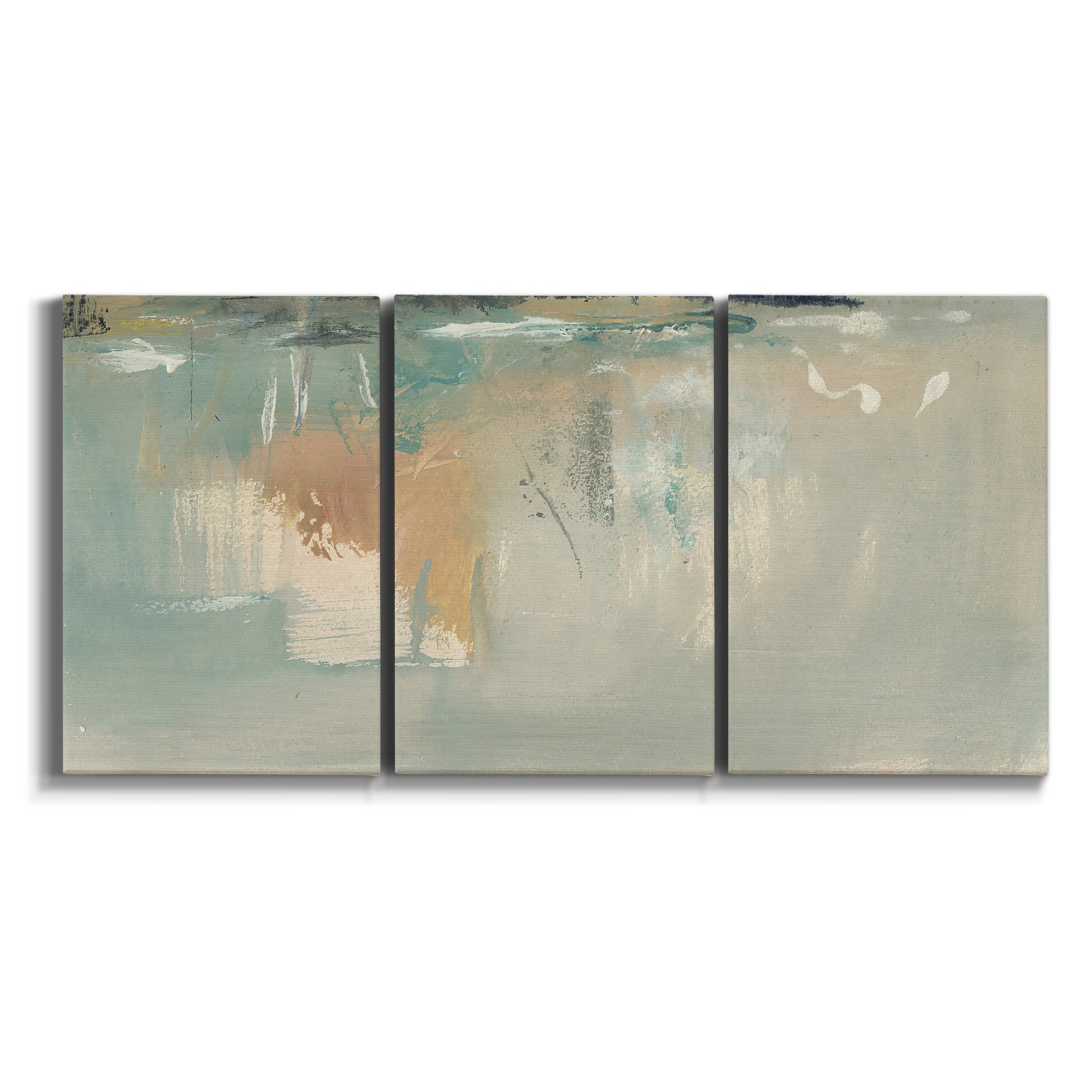 Three-panel canvas wall art featuring minimalist abstract emotional fields on white background.
