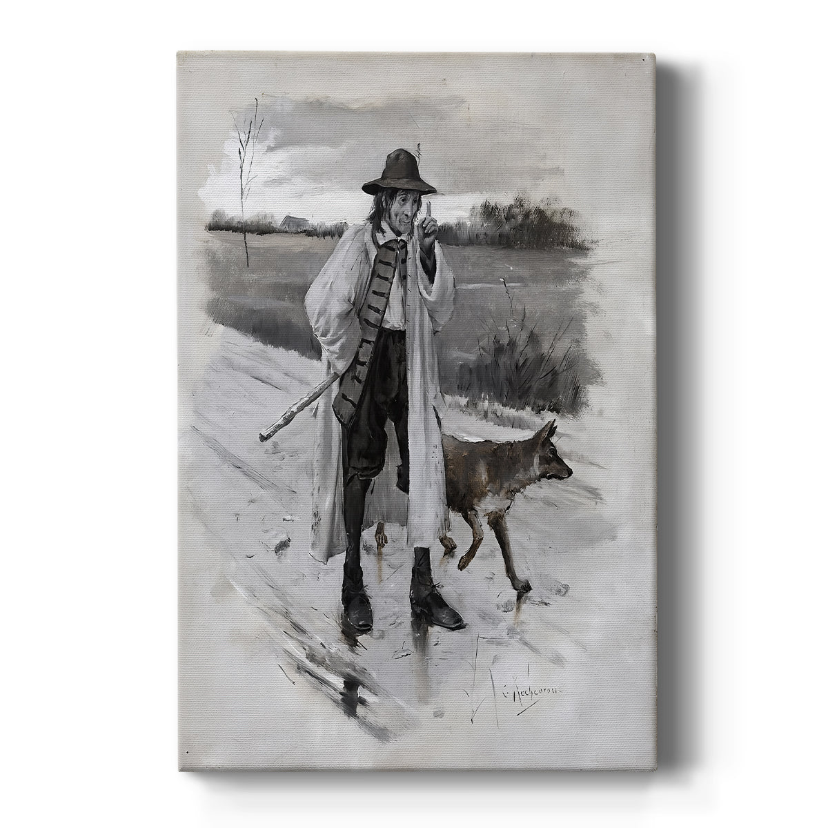 Canvas art print featuring an Art Nouveau scene of a figure in dramatic costume with expressive pose on a clean white background.
