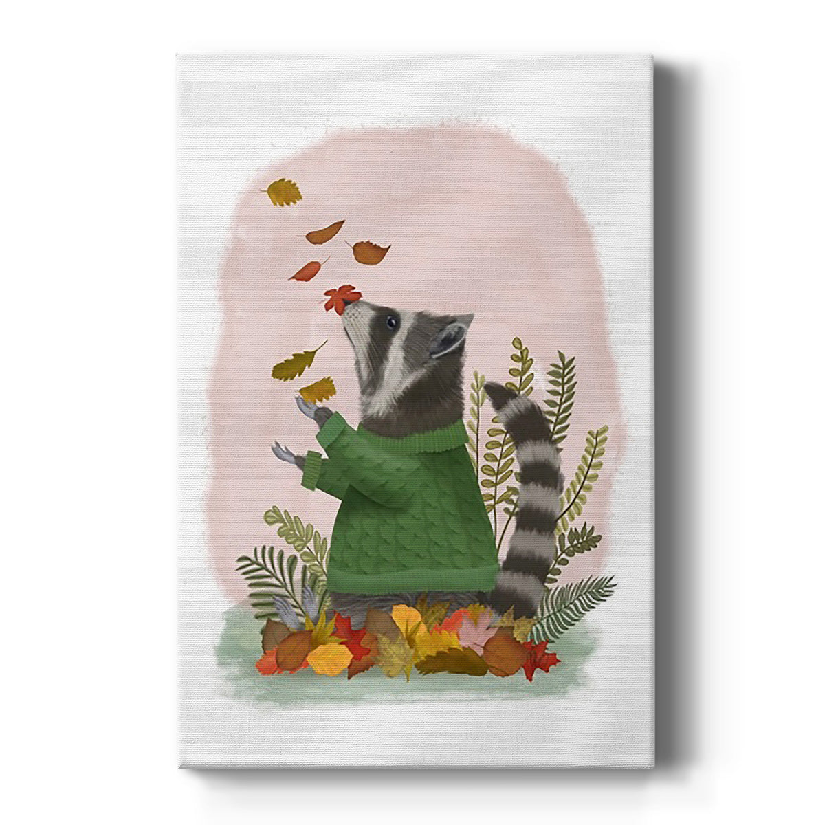 Raccoon Catching Leaves Premium Gallery Wrapped Canvas - Ready to Hang