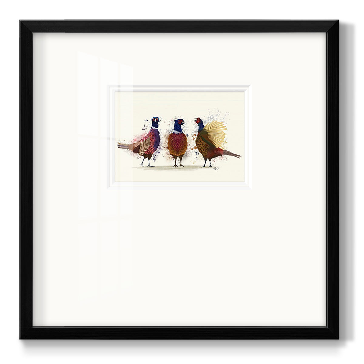 Pheasant Trio Premium Framed Print Double Matboard