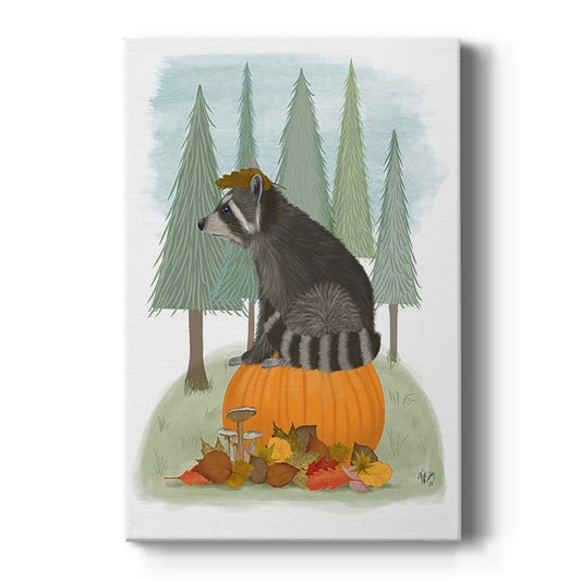 Raccoon On Pumpkin - Canvas Art Print