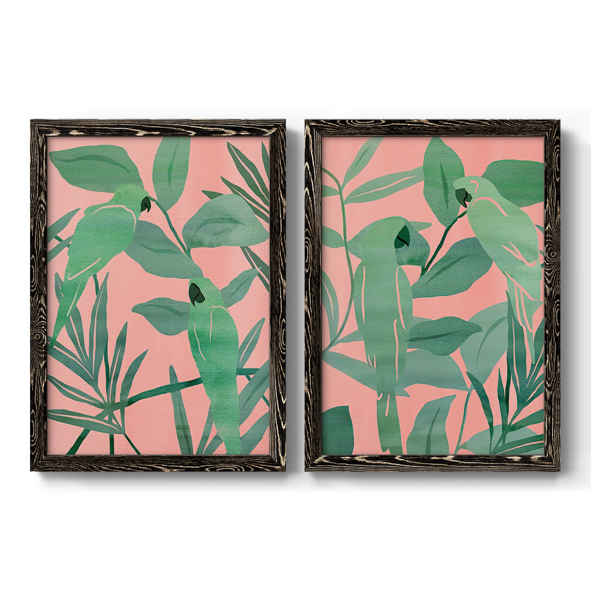 Pink and Green Birds of Paradise I - Premium Framed Canvas 2 Piece Set - Ready to Hang