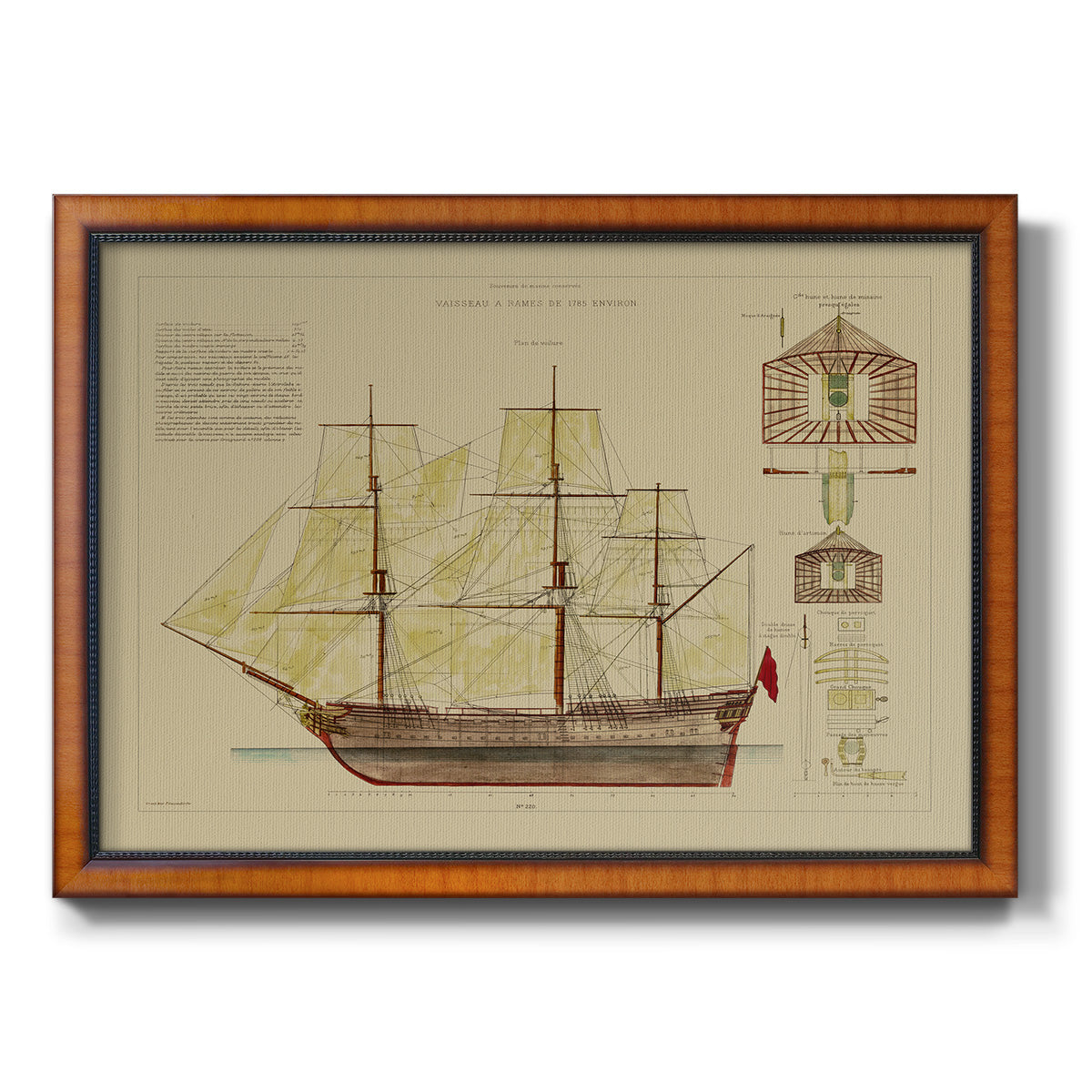 Antique Ship Plan VIII Premium Framed Canvas- Ready to Hang