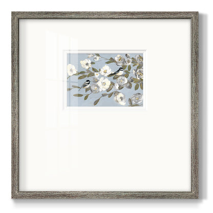 Chickadees and Blossoms I Premium Framed Print Double Matboard