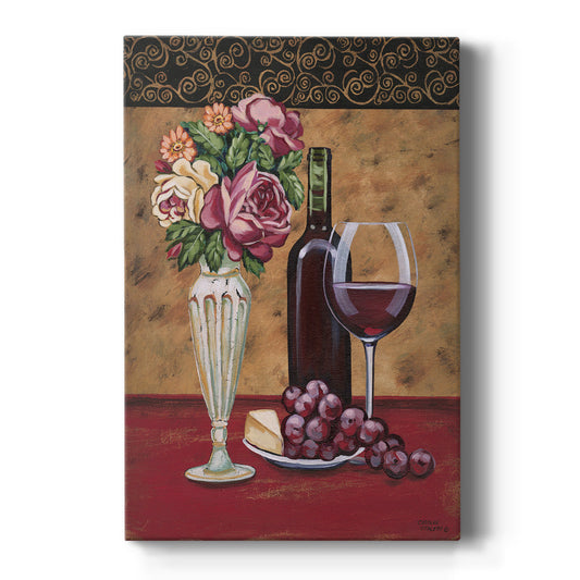 Vintage Flowers and Wine I - Canvas Art Print