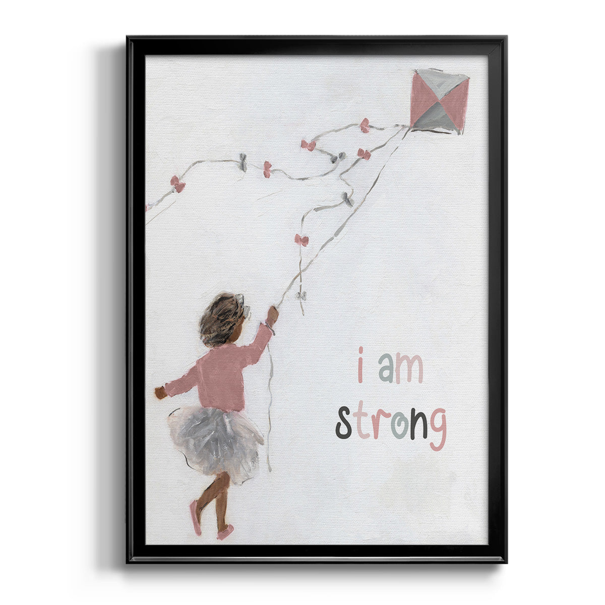 Girl Flying Kite - Modern Framed Canvas Print