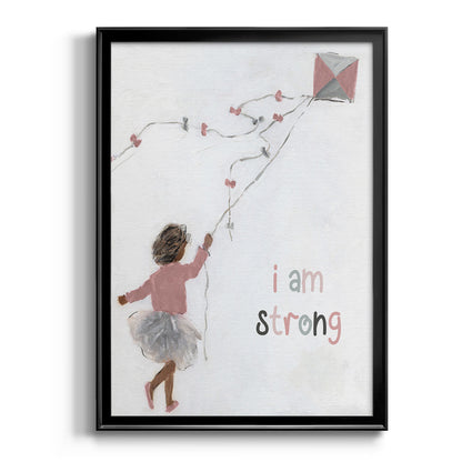 Girl Flying Kite - Modern Framed Canvas Print