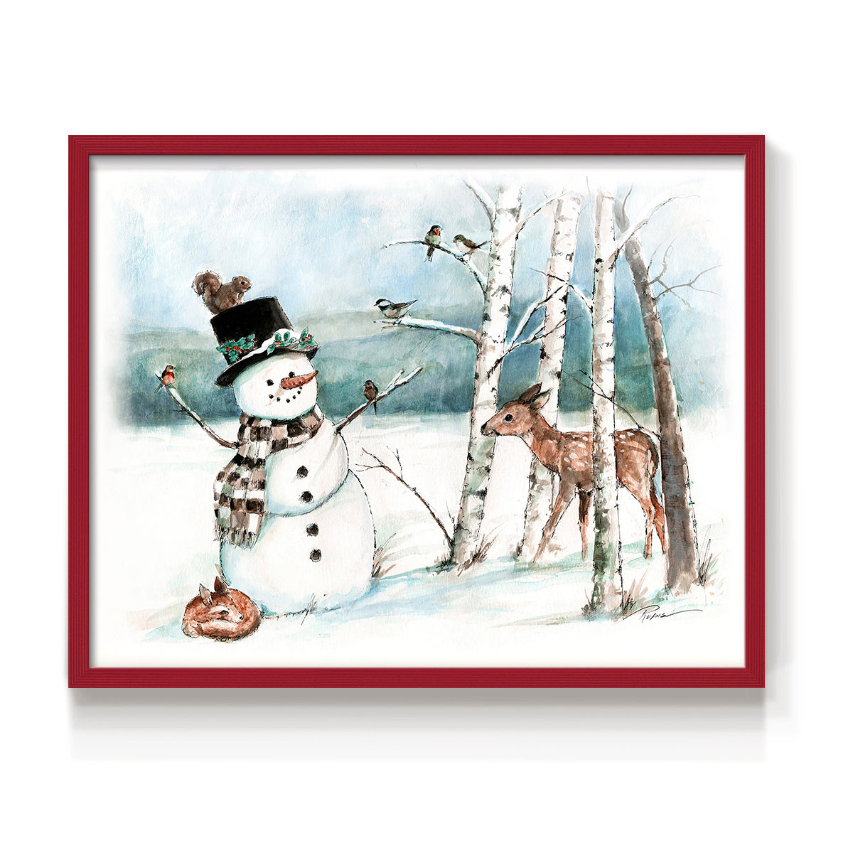 42975,snowman,deer,winter,forest,snowy landscape,birds,birch trees,scarf,top hat,wildlife,nature,frost,season,serene,animal,frosty,woodlands,frozen,cold,playful,outdoors,charming,magical,landscape art,whimsical,fauna,friendly,wildlife observation,tranquility,country scene,illustration,snowflakes,seasonal,heritage,woodland creatures,holiday,scenic,peaceful,natural beauty,art,Re-stickable,Landscape & Nature