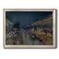 Impressionist nighttime Paris street scene by Camille Pissarro printed on canvas in an ornate champagne frame.