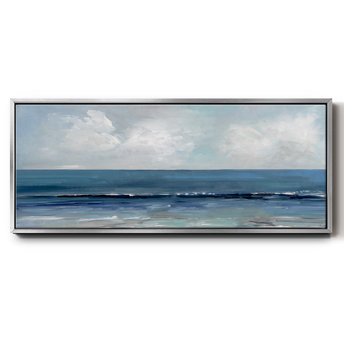 Cloudy Ocean Waves Horizon - Floater Framed Canvas Print