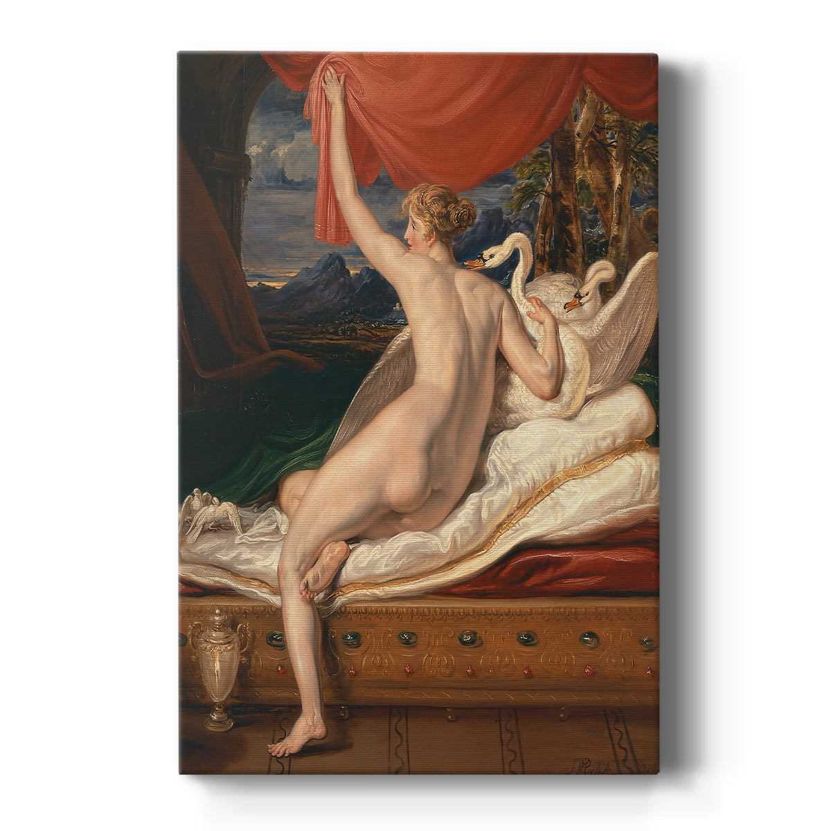 Canvas art print featuring a mythological scene of the goddess Venus reclining with soft drapery on a clean white background.