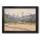 Impressionist valley landscape in southern France by Claude Monet printed on canvas in an ornate black frame with gilded inner detail.