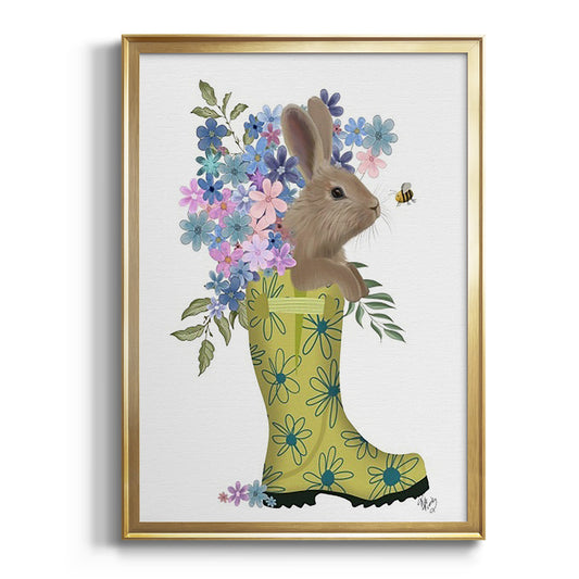 Welly Bunny And Bee - Modern Framed Canvas Print