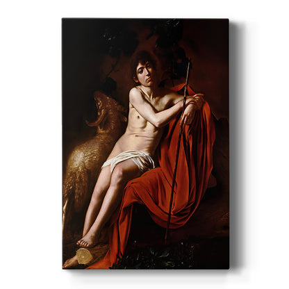 Canvas art print featuring a Baroque portrait of Saint John the Baptist in a dark natural setting on a clean white background.