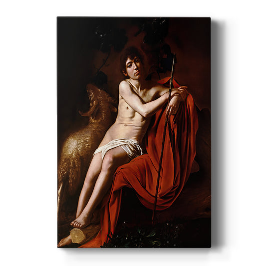 Canvas art print featuring a Baroque portrait of Saint John the Baptist in a dark natural setting on a clean white background.