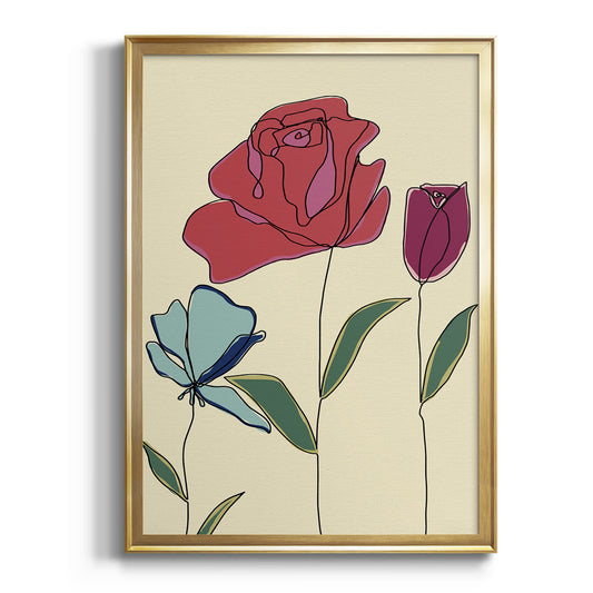 Colored Floral I - Modern Framed Canvas Print