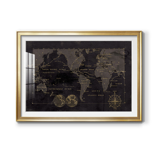 Black Gold Map Premium Framed Print - Ready to Hang